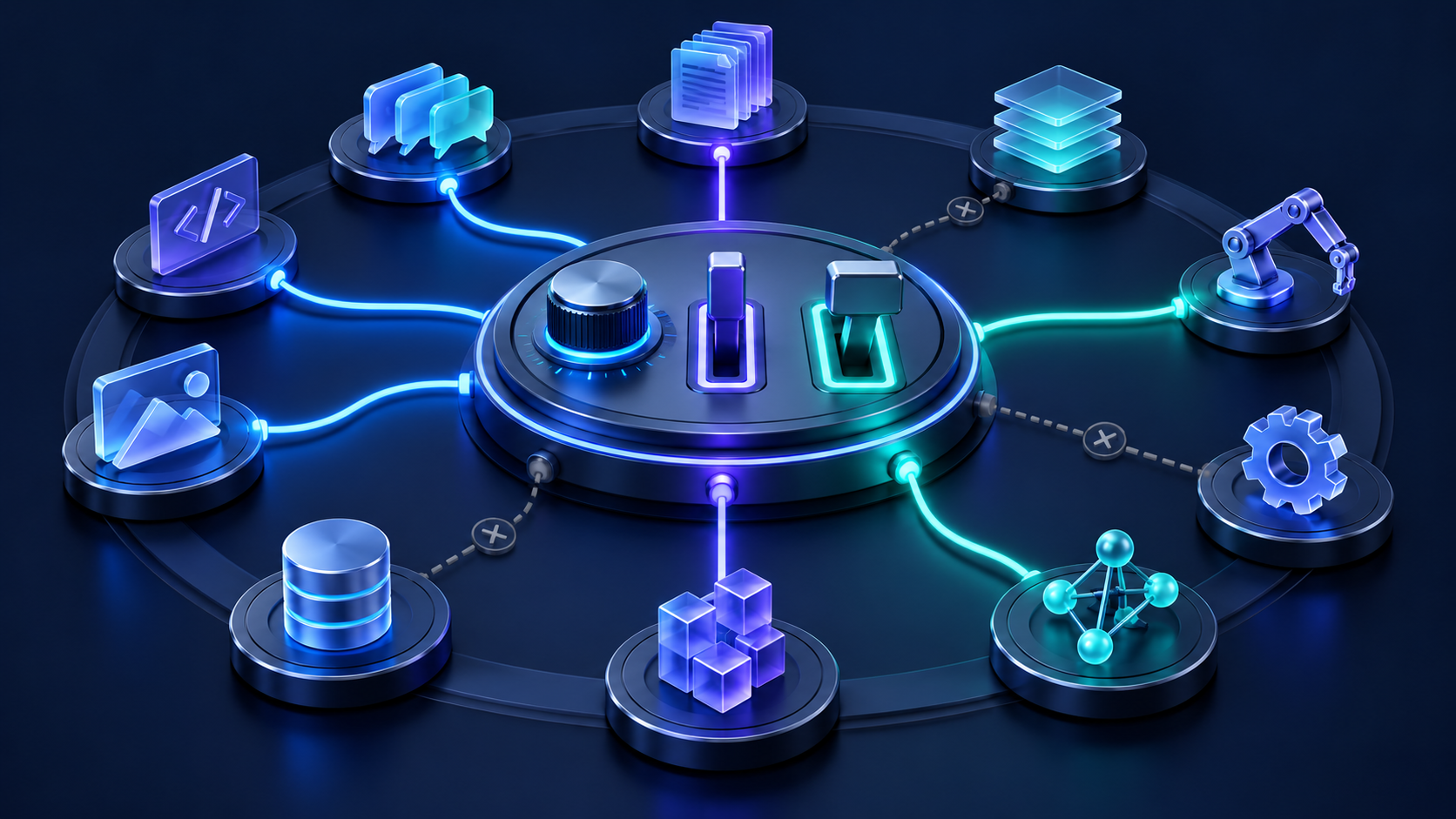 Controles de configuración que habilitan o restringen conexiones a herramientas de desarrollo con IA.